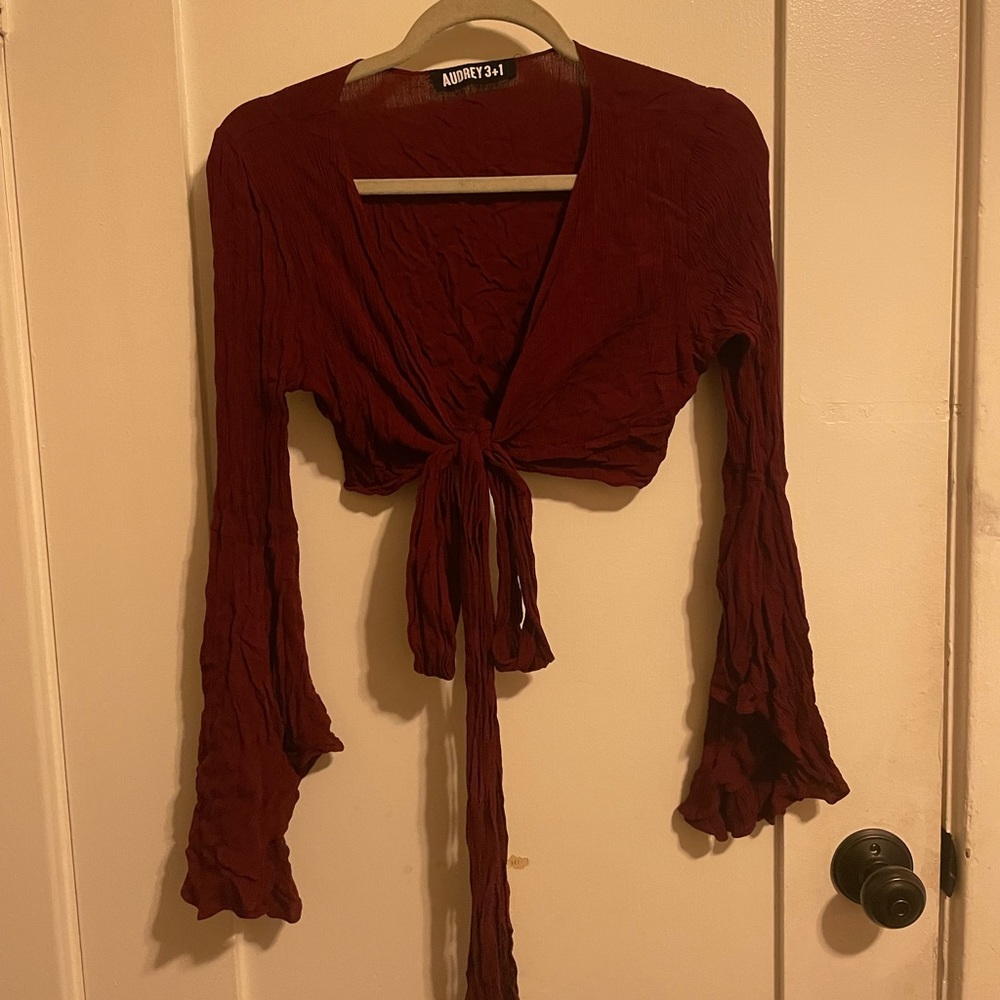 Sexy burgundy tie-front blouse